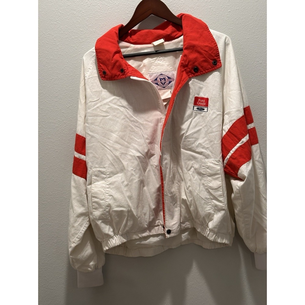 Vintage Windbreaker Jacket Men's XL zip uniform branded Fordcredit Company white